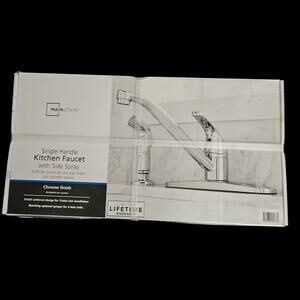 Mainstays Single Handle Kitchen Faucet w/ Side Spray Chrome 8" Centerset New
